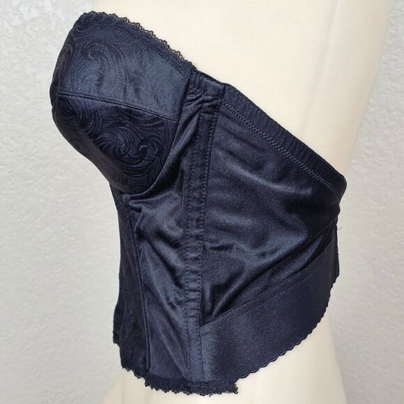 Vtg‎ Sophistique By Smoothie Black Bustier Long Line Bra Boning Floral Lace 36B - Picture 4 of 15